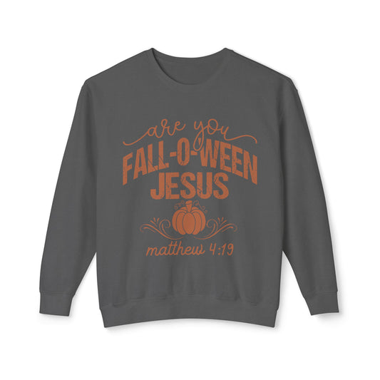 Fall-O-Ween Jesus Sweatshirt | Unisex Lightweight Crewneck | Perfect for Halloween, Cozy Fall Days, Gifts for Friends, Pumpkin Spice Lovers