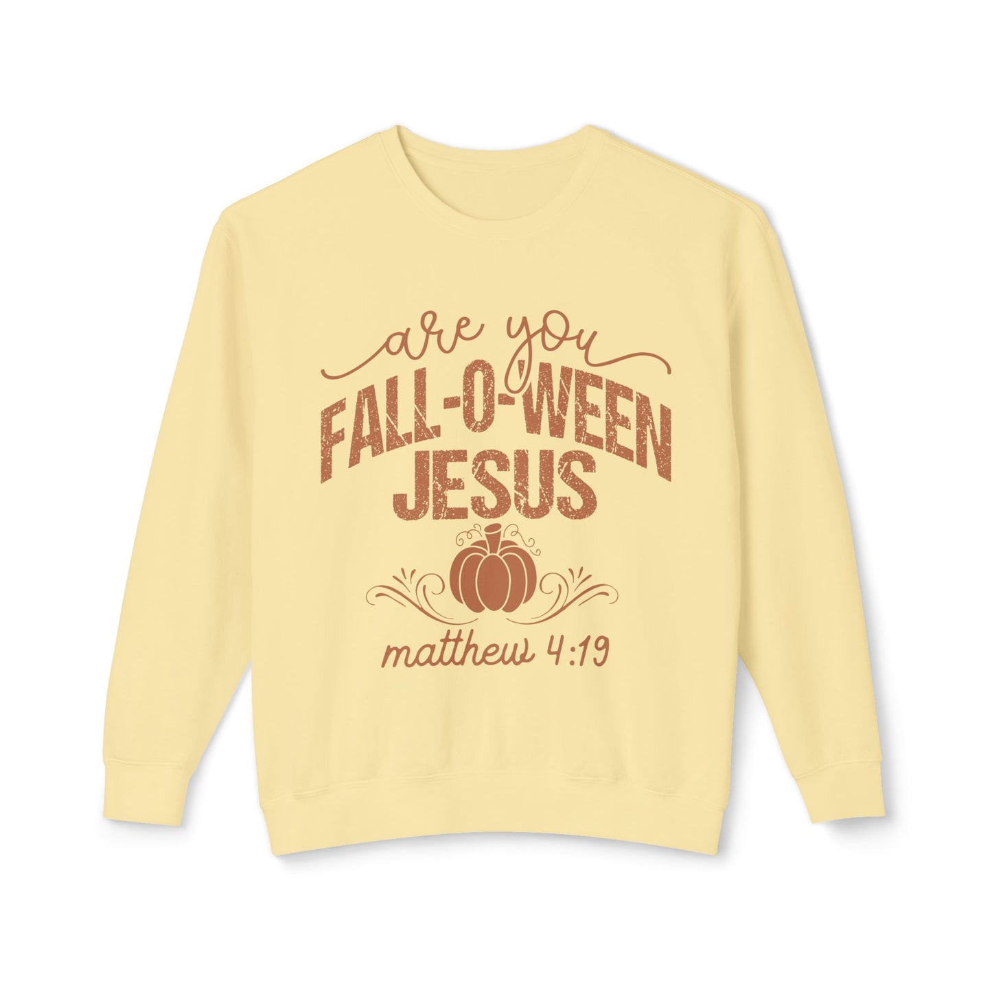 Fall-O-Ween Jesus Sweatshirt | Unisex Lightweight Crewneck | Perfect for Halloween, Cozy Fall Days, Gifts for Friends, Pumpkin Spice Lovers