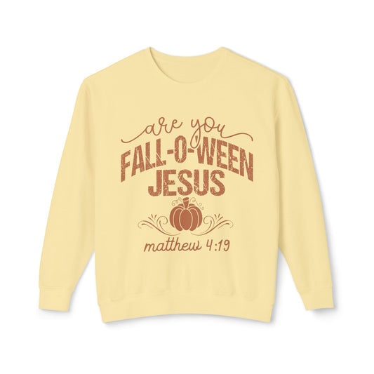 Fall-O-Ween Jesus Sweatshirt | Unisex Lightweight Crewneck | Perfect for Halloween, Cozy Fall Days, Gifts for Friends, Pumpkin Spice Lovers