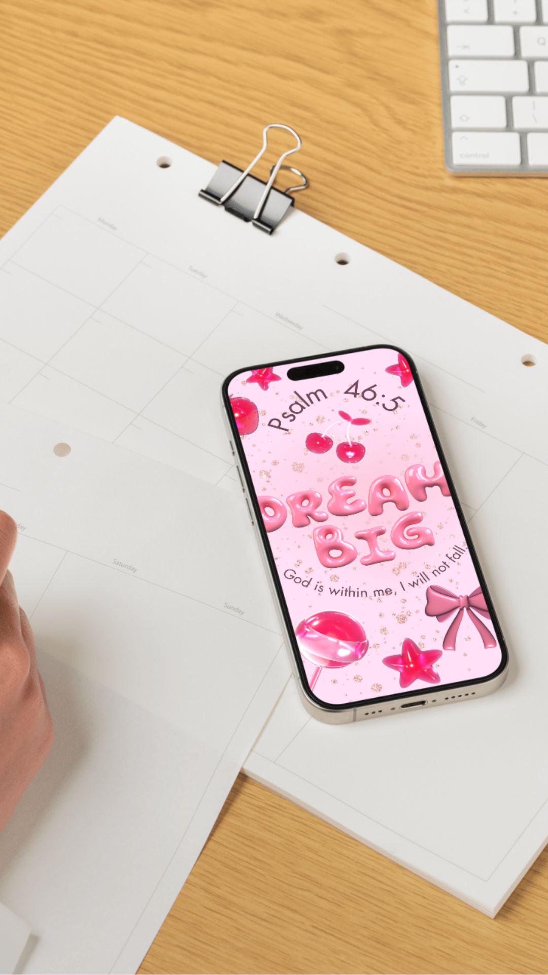 Dream Big Psalm 46:5 phone wallpaper in its pink design