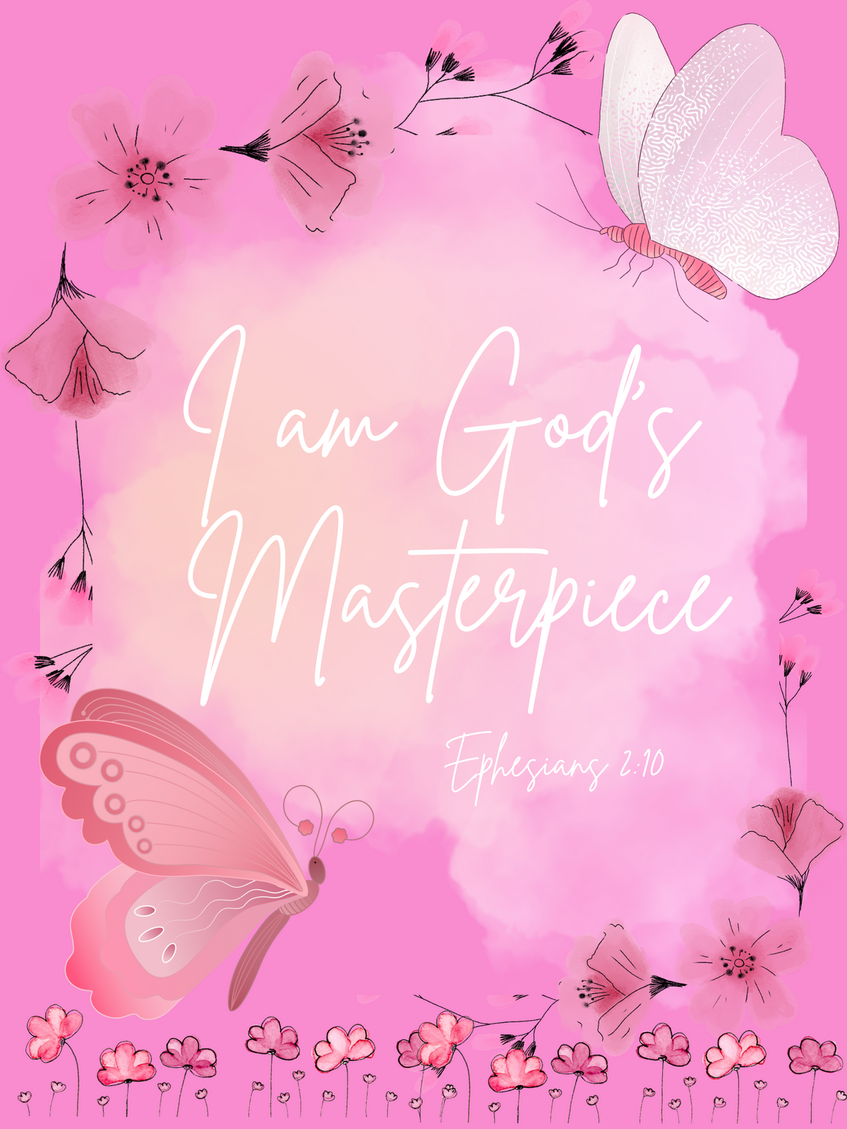I Am God's Masterpiece affirmation poster in its pink design